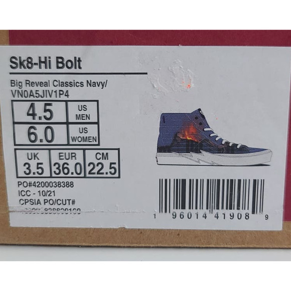 VANS SK8-HI Bolt Big Reveal Classics Skate Shoes Blue Canvas Sneakers Women's 6 - Picture 10 of 10